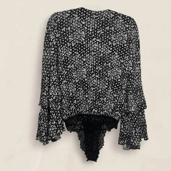 Free People Ditsy Micro Floral black Bodysuit | Size XS Coquette Boho - Image 3
