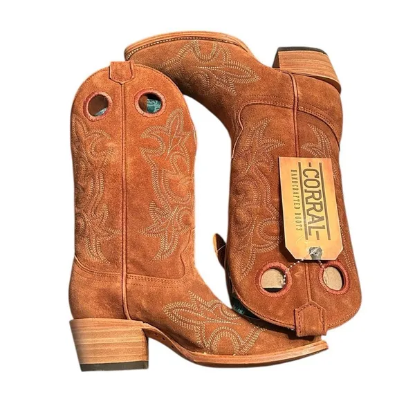 Corral Tan Suede Square Toe Leather Boots(Size 7.5) - Image 4