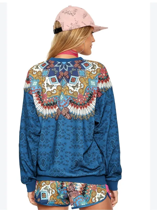 Adidas x Farm Rio - Borbomix Blue Sweatshirt with Pink Trefoil and Ornate Yoke - Image 2
