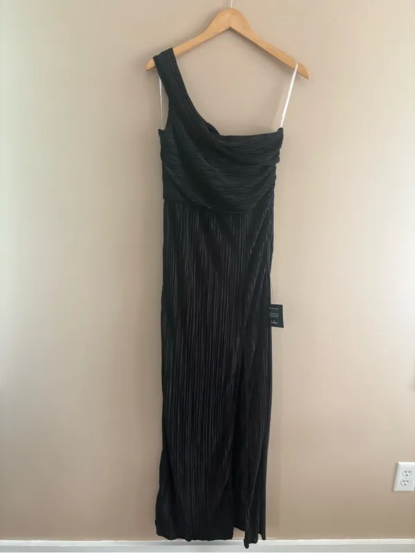 Lulus Lulus Poised Performance Black Plisse One-Shoulder Maxi Dress Size Small - Image 4