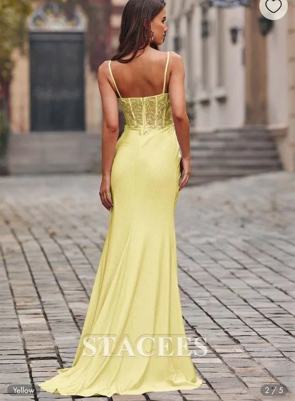 Stacees Yellow V-Neck Prom Dress - Image 3