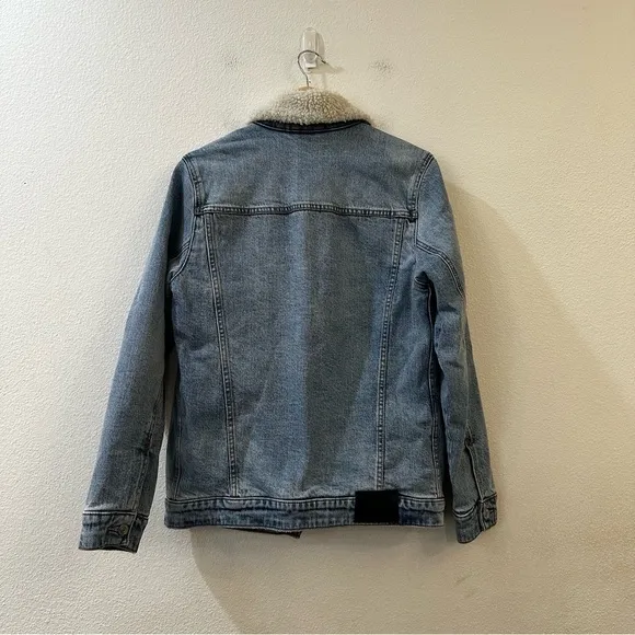 Abercrombie‎ & Fitch Denim Trucker Jacket Sherpa Collar Size Small Blue - Image 4