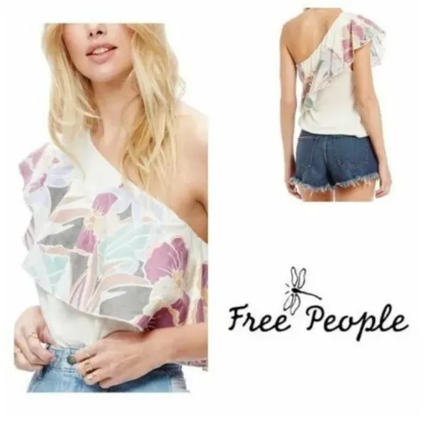 Free People Annka Bubble Blouse Top One-Shoulder Floral Printed - Image 2