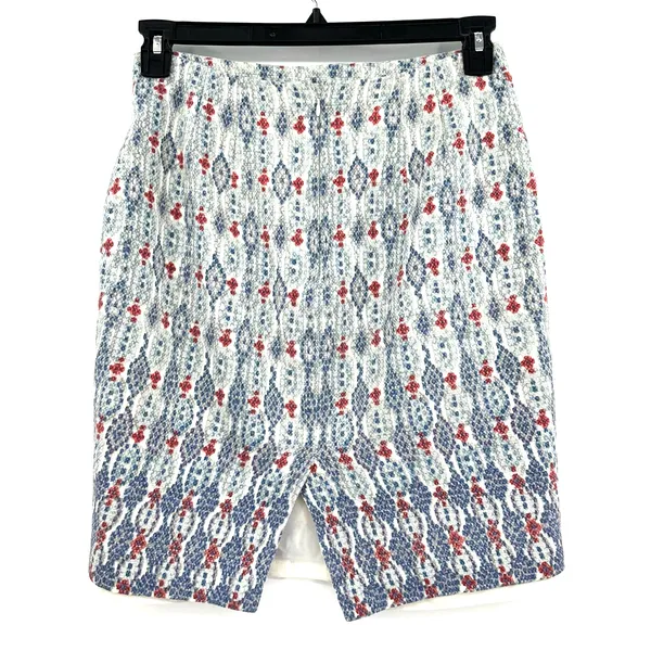 Loft size 2 pencil skirt blue gray‎ white red hidden rear zip - Image 2