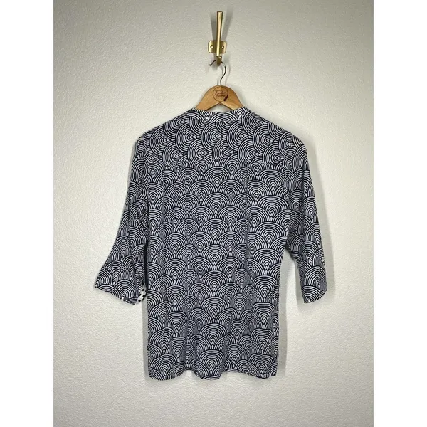 Oliphant Small S Printed Cotton Top Navy White Pleated Pintuck Tuckernuck - Image 6