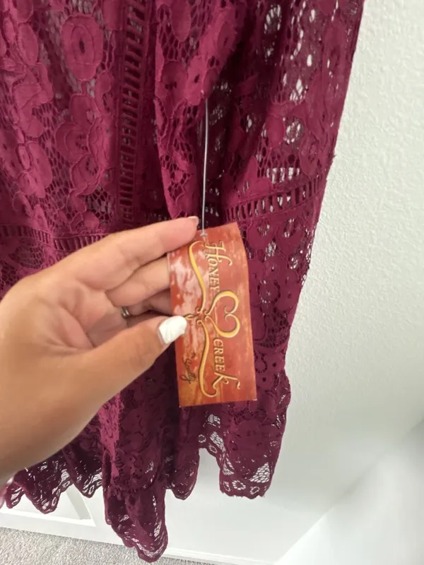 Scully Honey Creek Burgundy Lace Bell Sleeve Dress Size M - Image 3