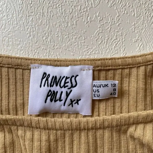 Princess Polly Tan Ribbed Long Sleeve Cutout Tie Crop Top Size 8 - Image 4