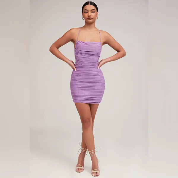 Mistress Rocks 'NIGHTSHADE' Lilac Ruched‎ Mesh Dress - Image 2