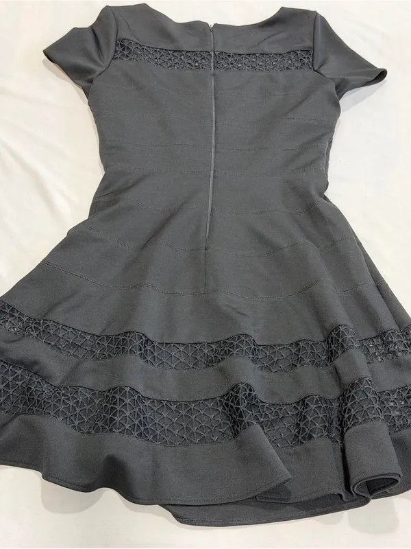 White House Black Market Mesh Inset Banded Fit-AndFlare Dress Black SZ 10 - Image 13