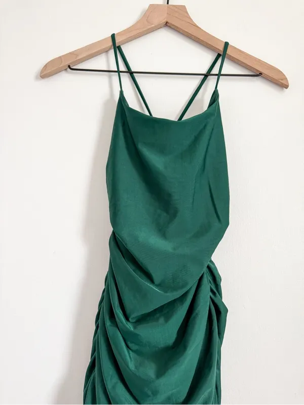 Lulu's Emerald Ruched Lace-Up Bodycon Mini Dress Size Small - Image 5