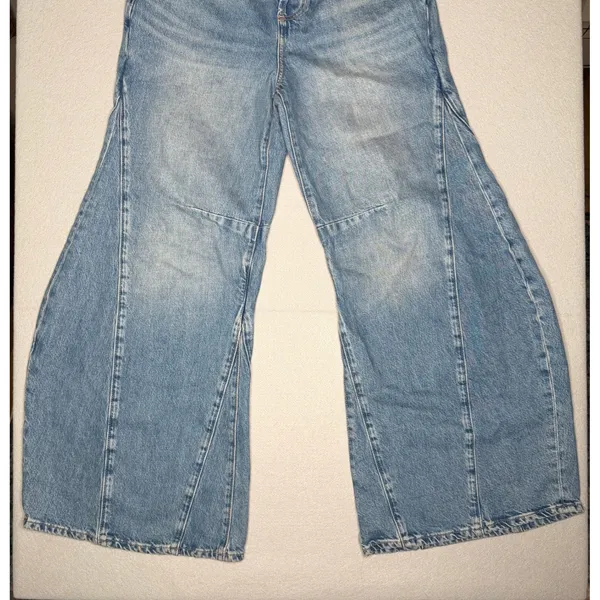 Free People We The Free Eden High Slouchy Flare Jeans Light Blue Denim Womens Size 28 - Image 12