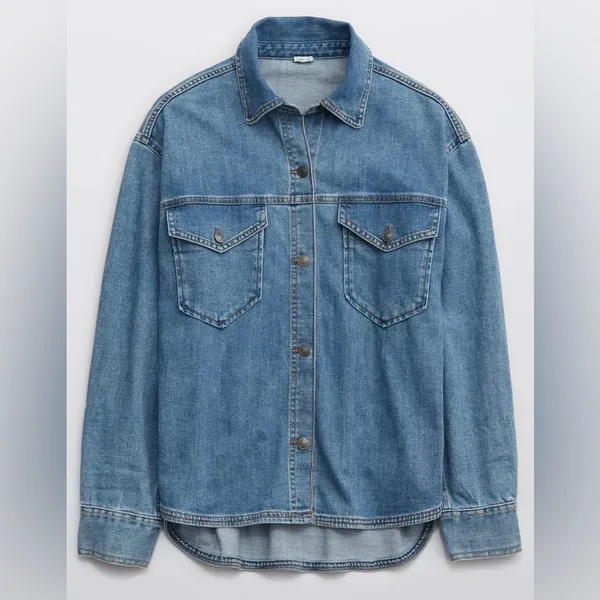 Aerie Dark Wash Denim Shacket Shirt Jacket Oversized - Image 2