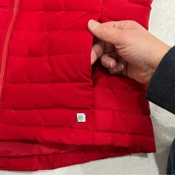 Ruff Hewn Red Quilted Puffer Vest with Black Plaid Fleece Trim Size Small - Image 11