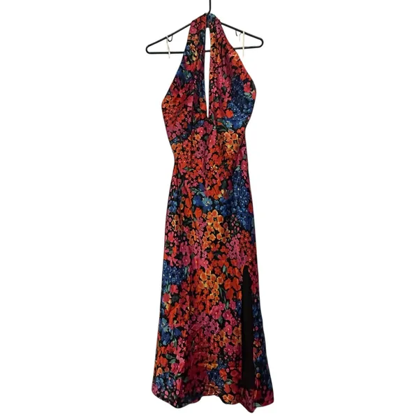Lulus Bold Presence Floral Satin Halter Midi Dress - Size S - Image 4
