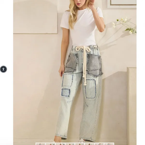 Oli & Hali Light Wash Patchwork Cropped Wide-Leg Jeans XL - Image 12