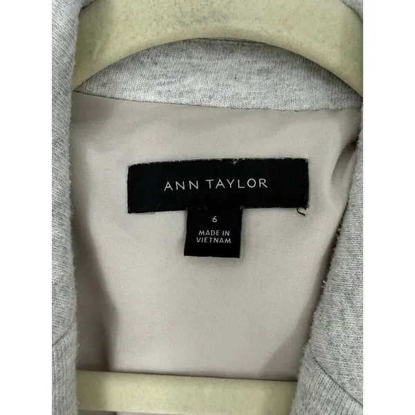 Ann Taylor Knit Blazer Jacket Gray Heather Cotton One Button Roll Tab Sleeve 6 - Image 5
