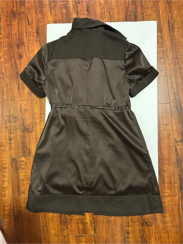 Forever 21 Chocolate Brown Satin Shirt Dress with Tie Waist - Image 2