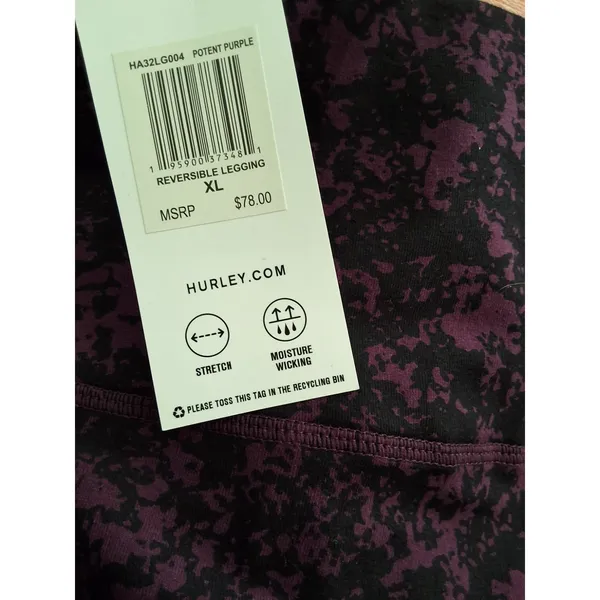 Hurley Size XL Women's Black & Purple Inside Waist Pocket Ankle Leggings NWT - Image 10