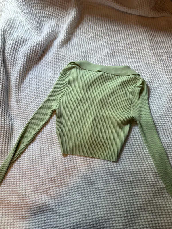 h&m ribbed cropped polo top - Image 5