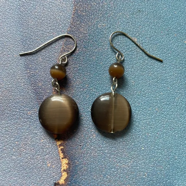 Cats Eye Glass Drop Earrings Round Dangle Jewelry Cats-eye Gorgeous Y2K Retro‎ - Image 3