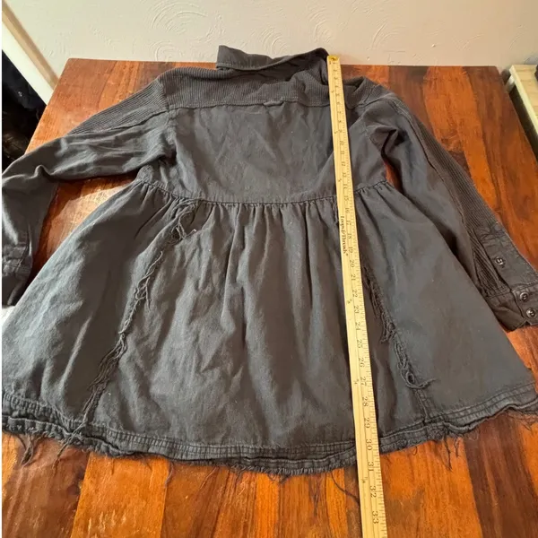 Free People Charcoal Grey Waffle Knit Mixed Media Babydoll Tunic Top Small - Image 7