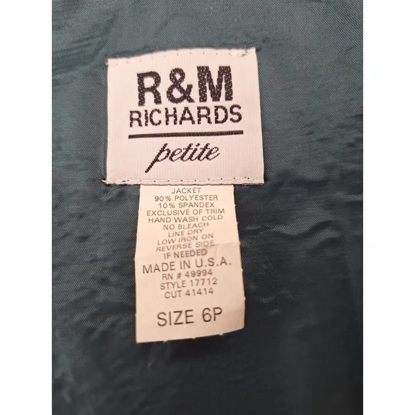 R&M Richards Womens Size 6 Petite Velvet Suit Jacket Deep Teal Green Embellished - Image 9