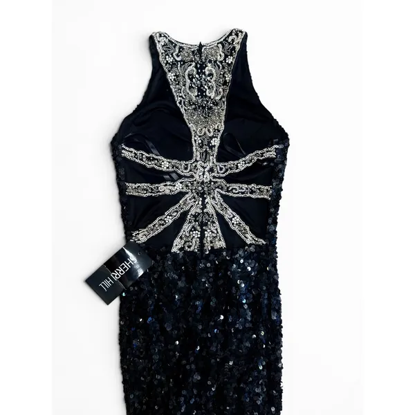 Sherri Hill 51430 Black Sequin Halter Gown Open Back High Slit‎ NWT Size 0 - Image 7