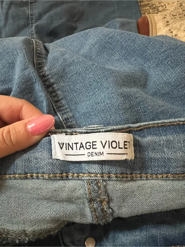Vintage Violet Button Down Denim Skirt Size Medium Blue - Image 4