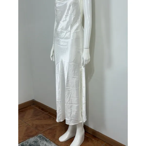 White Satin Lace Slip Dress Backless Strappy Maxi Nightgown Women’s Size S⁠ - Image 5