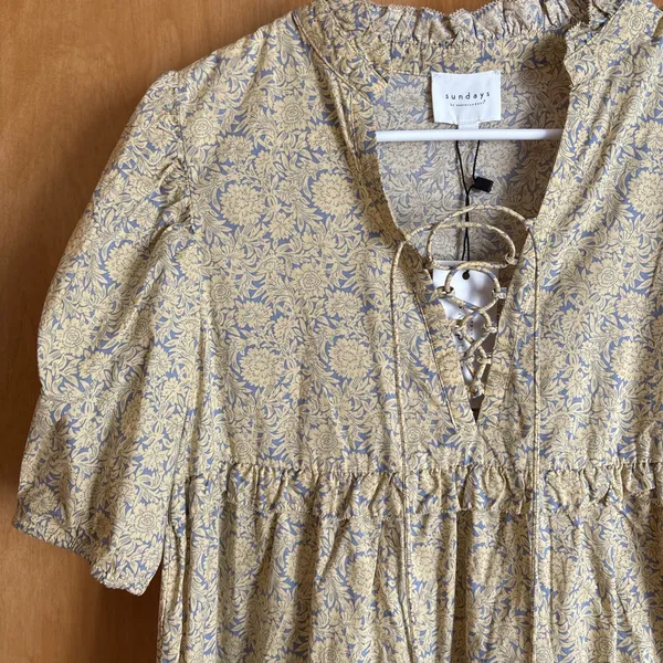 NWT Sundays Eden Celestial Bloom 100% Cotton Floral Tiered Ruffle Mini Dress‎ XS - Image 3