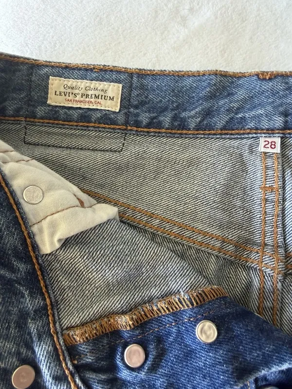 Levi's Distressed Denim Mini Skirt Button Fly Raw Hem 28 - Image 3