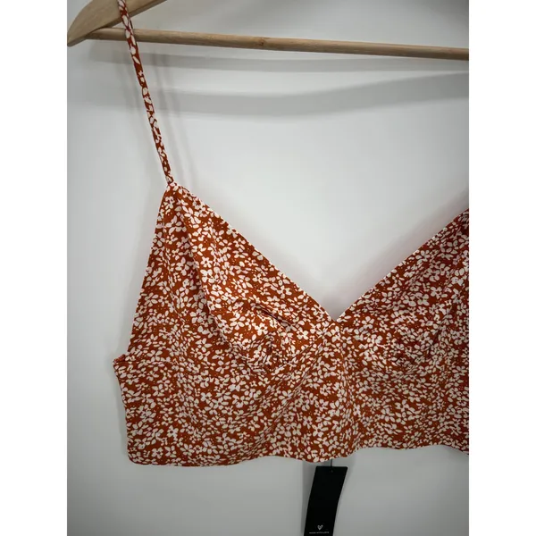 Lulus Crop‎ Top Women Large NWT Summer Romance Rust Brown Microfloral Tank Top - Image 4