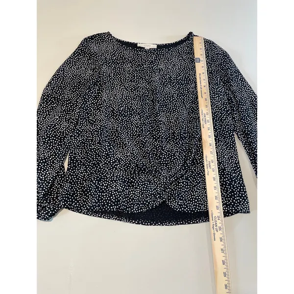 Ann Taylor LOFT Polka Dot Knot‑Front Top Size M Black White - Image 3
