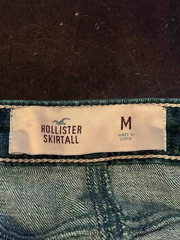 Hollister Denim Overall Dress Womens Medium Blue Skirtall Distressed Pockets - Image 7