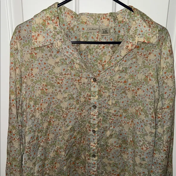 L.L. Bean Retro 70s Style Blouse Green Size XL - Image 2
