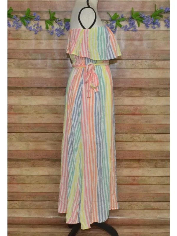 Emily Wonder Strapless Rainbow Stripe Ruffle Maxi Dress Size L Cruise Resort - Image 5
