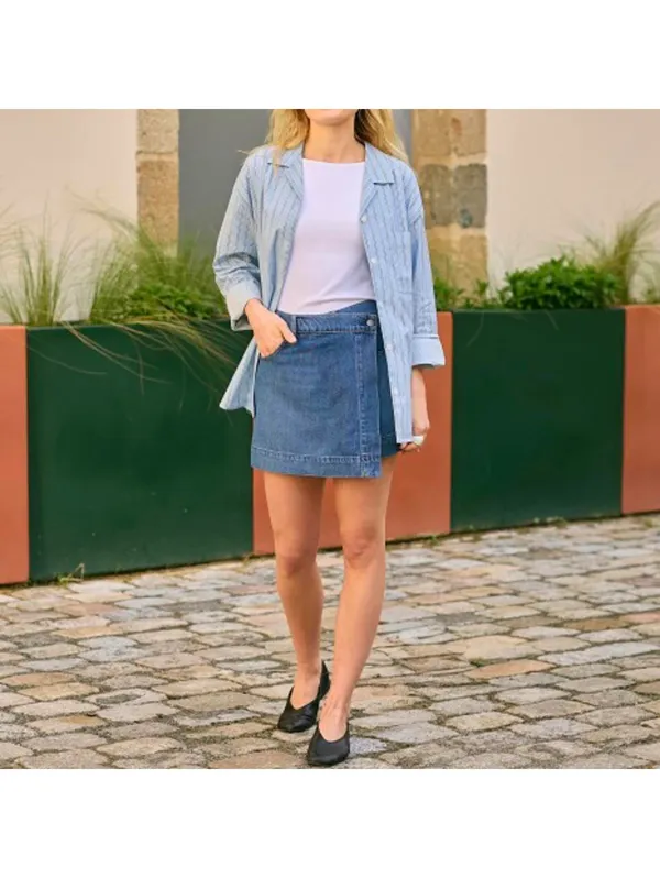 Uniqlo Drapey Denim Skort Indigo Blue NWT XS - Image 5
