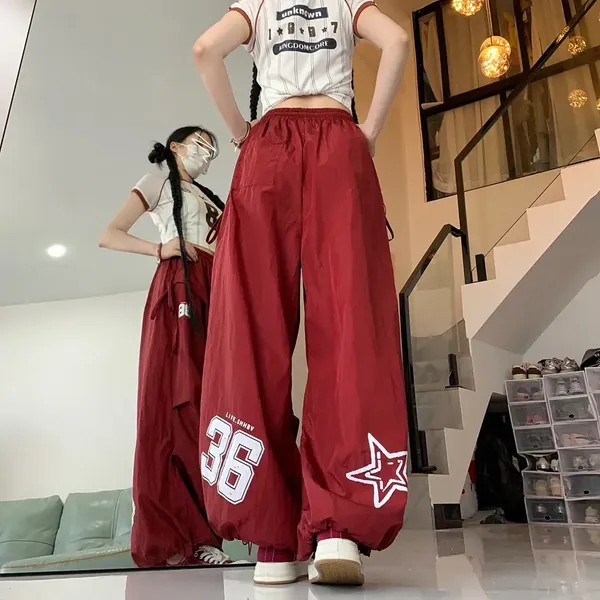 Yesstyle Drawstring Waist Cargo Pants Red - Image 3