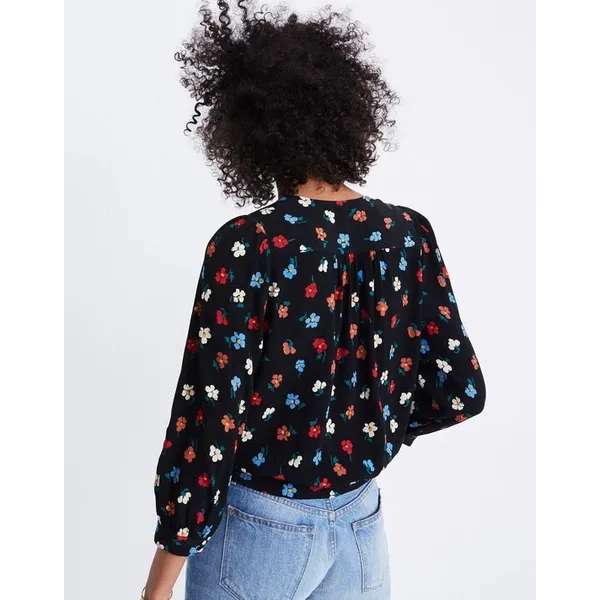 Madewell Womens Floral Wrap Side Tie Top Black‎ Multi Color Viscose Size M - Image 2