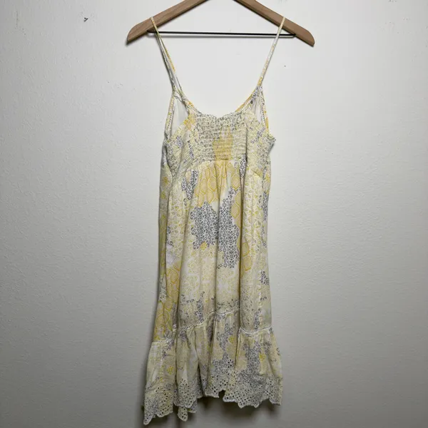 Rachel Zoe Women 100%‎ Cotton Dress S Yellow Paisley Eyelet Mini Boho Cottage - Image 7