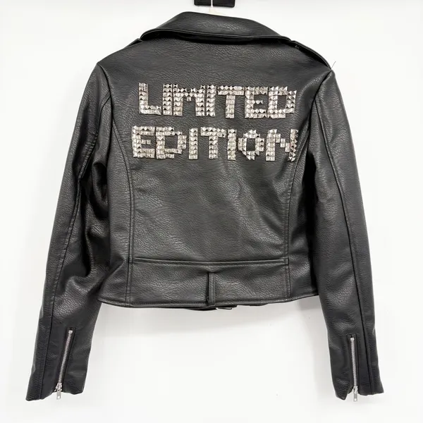 Azalea Wang Womens Studded Limited Edition Moto Biker Faux Leather Jacket Size M - Image 9