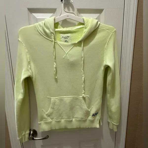 AMERICAN EAGLE neon green hoodie size XS distressed 100% cotton - Image 11