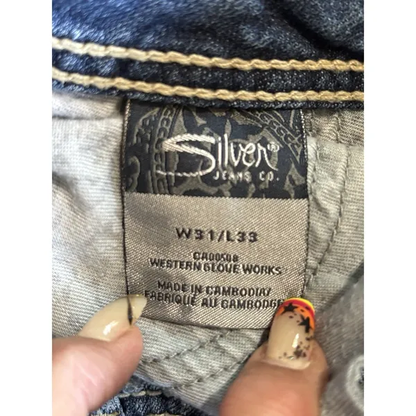 Silver Jeans Suki 17" Surplus Light Wash Low Rise Embroidery‎ Size 31x33 Western - Image 7