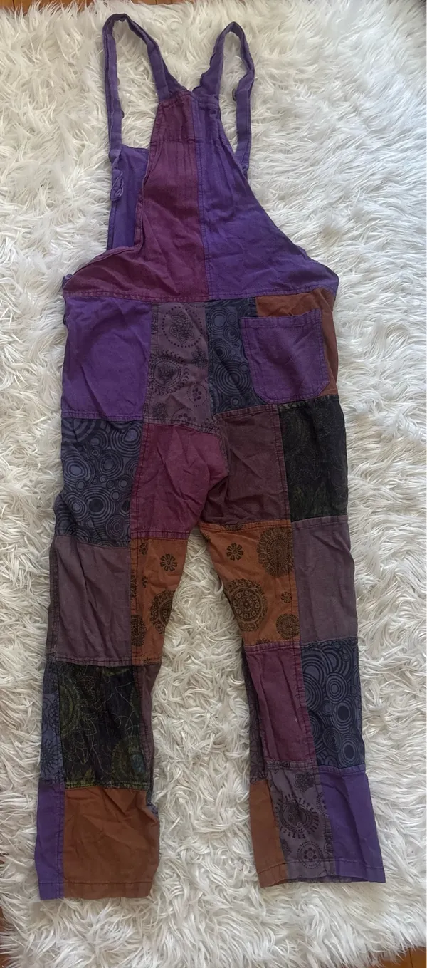 Himalaya Handmade Cotton Patchwork Overall One-Piece S Purple Pockets - Image 4