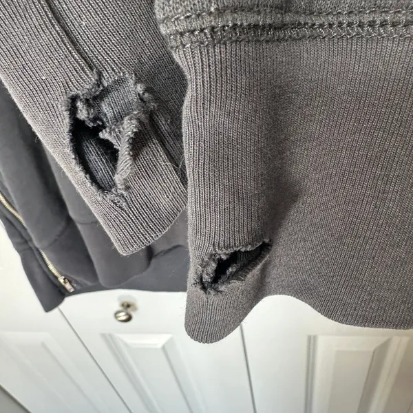 Aerie Hoodie Women M Gray City Side Zip Oversized Pullover Sweatshirt Distressed - Image 2