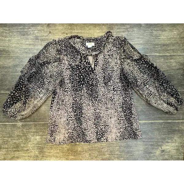 Anthropologie Maeve Womens Animal Print Jacquin Blouse Size Large Stretch - Image 2
