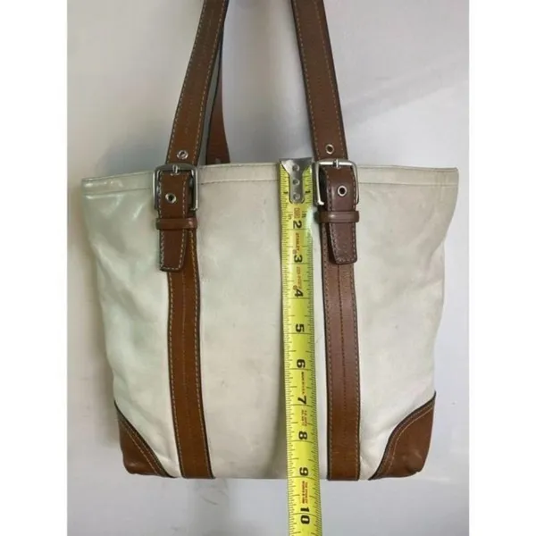 COACH Large White Brown Leather Shoulder Bag - Image 3