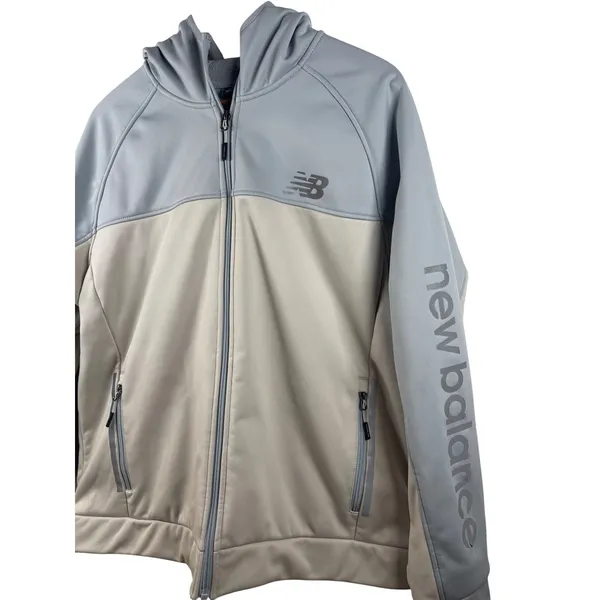 New Balance Womens Size Medium Colorblock‎ Hooded Zip Up Jacket Light Blue Grey - Image 2