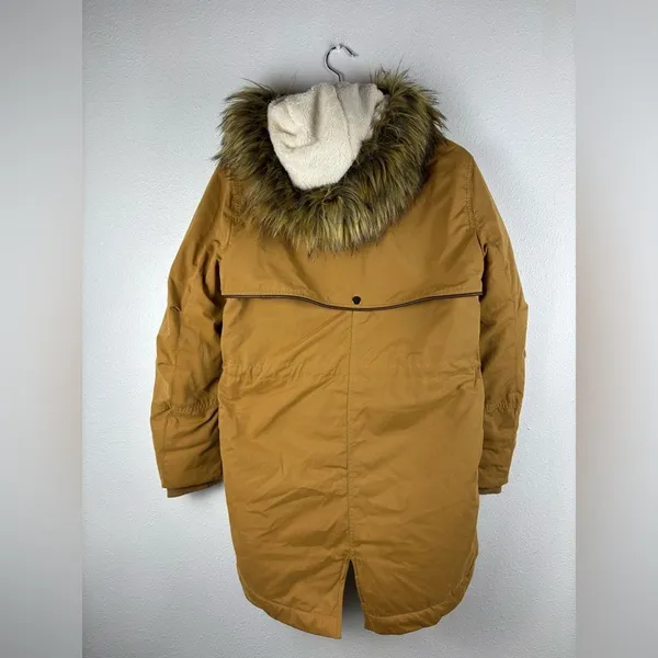H&M Divided Small Faux Fur Shearling lined‎ Hooded Parka Coat Light Brown - Image 5