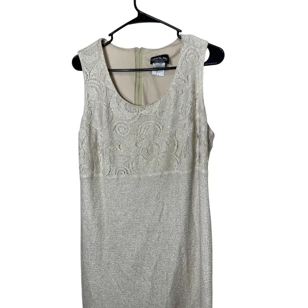 Onyx Nite Womens Dress Size 4 Sleeveless Gold Metallic Crochet Party‎ Cocktail - Image 2